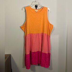 TERRA & SKY Orange & Pink Tiered Sleeveless Dress